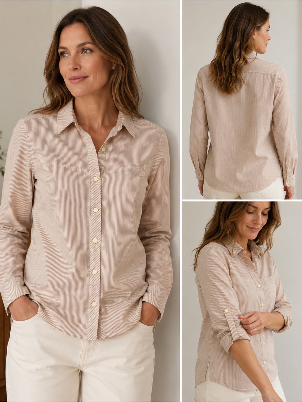 Patagonia organic cotton hiking snap shirt beige stripe women’s 10 Gorpcore